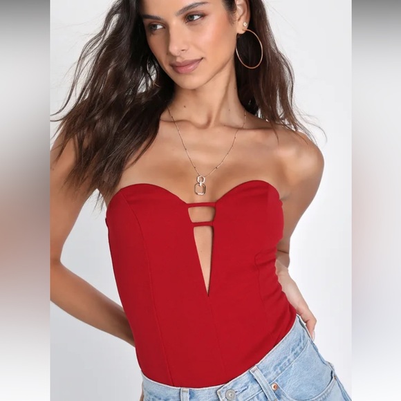 Flirty Obsession Wine Red Strapless Cutout Bodysuit - Picture 3 of 4